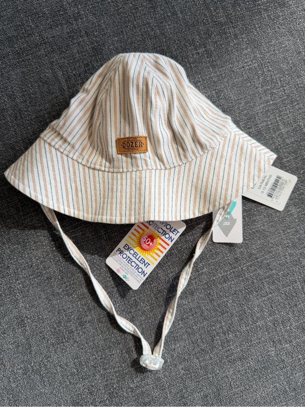 NWT Dozer floppy hat “Collier” oatmeal color size 0-12m 50+ UPF sun protection